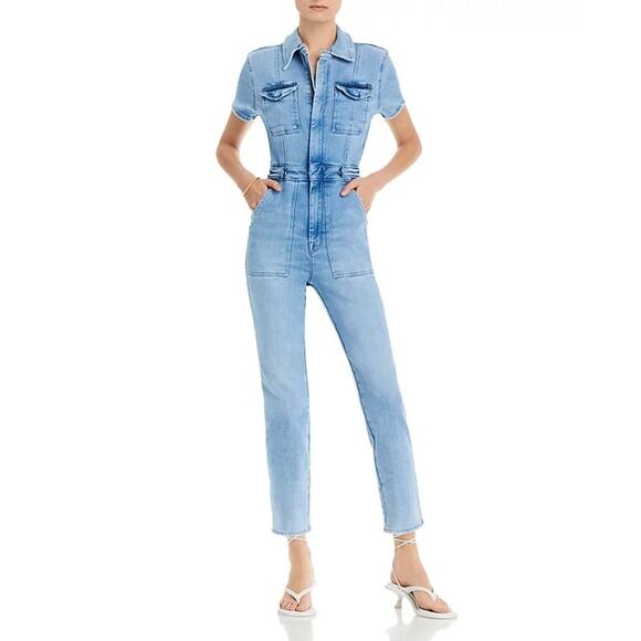 Good American‎ X Zara Fit For Success Denim Straight Leg Jumpsuit 2 S Blue Jean